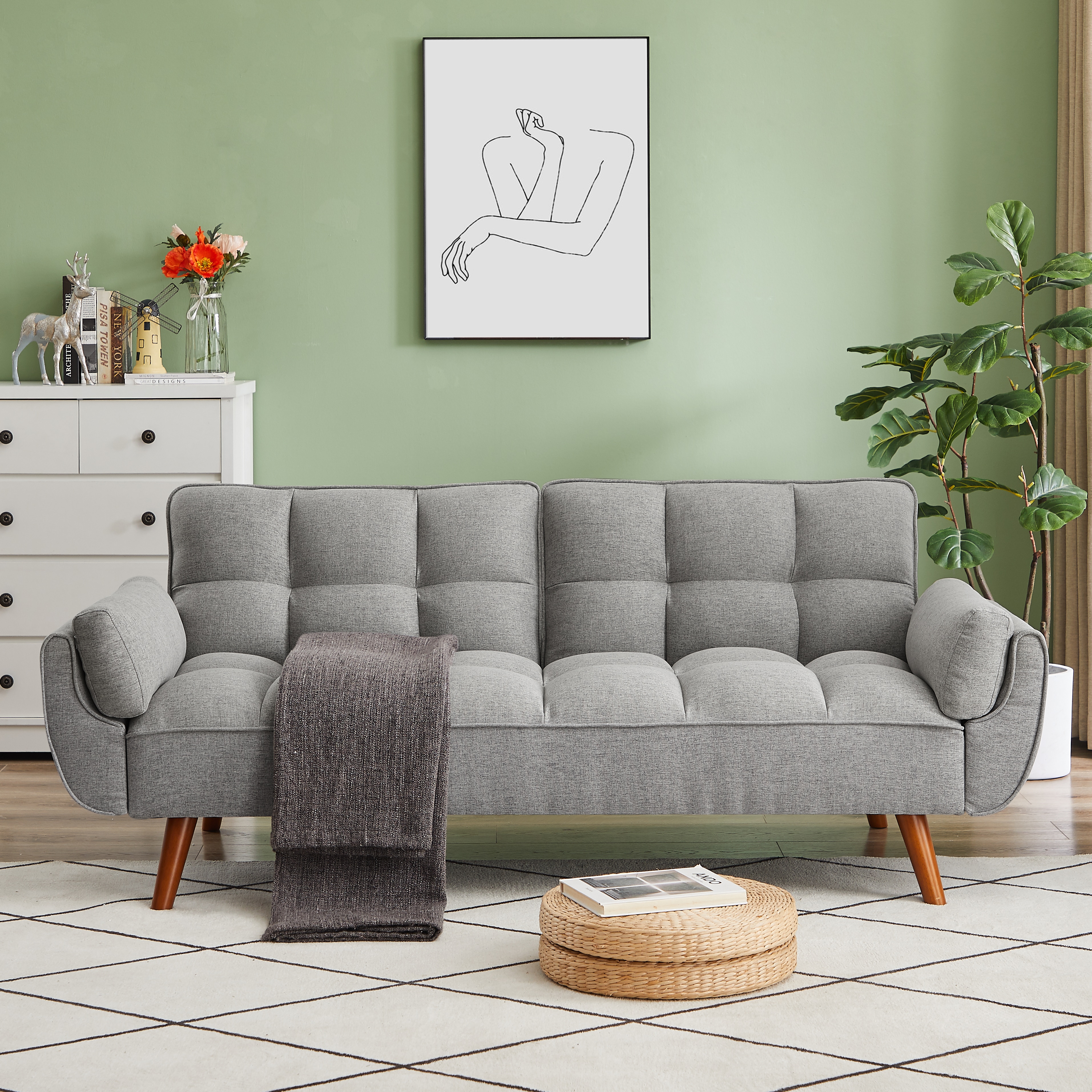 2-Seater Sofa, Modern Loveseat with Tufted Back and Solid Wood Legs